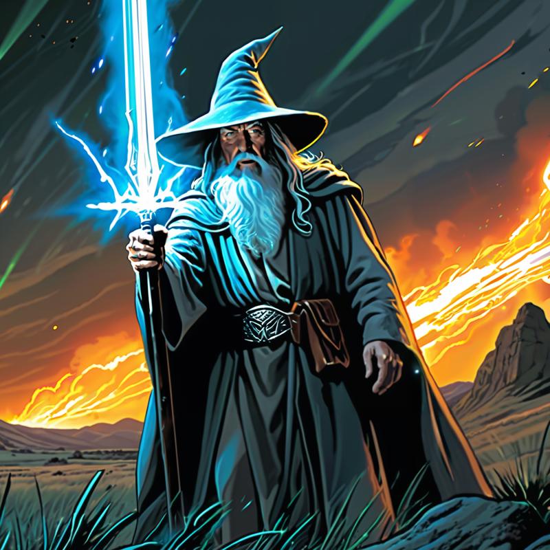 00046-4067148838-Gandalf the Grey holding  bioluminescent  Assault Rifle shooting  glowing laser beams ,middle earth, plains, comicbook style, ex.png